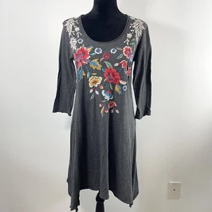 JWLA Johnny Was Dress Women’s XS Gray Embroidered Floral 3/4 Sleeves - Picture 1 of 11