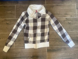H&M braun karierter Reißverschluss mit einzigartiger Kapuze Gr. Small - Bild 1 von 3