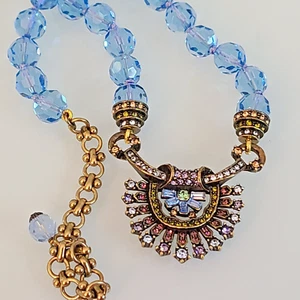 BEAUTIFUL HEIDI DAUS Gold Tone BLUE GREEN PURPLE RHINESTONE CRYSTAL NECKLACE - Picture 1 of 21