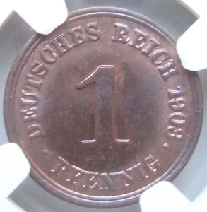 Coin German Reich Empire 1 Pfennig 1903 G IN Uncirculated NGC MS64 - Picture 1 of 4