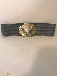 LADIES GEORGIOU BLUISH GRAY ELASTIC CINCH BELT BLUE & GOLD CALLA LILY BUCKLE - Picture 1 of 7