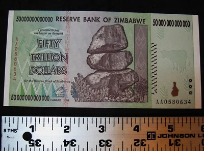 Authentic ZIMBABWE 50 Trillion Dollar Note 2008 AA0580634 Uncirculated A+ Cond - Image 1 of 4