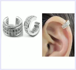 Pendientes/puño redondo transparente de plata esterlina de rodio 925 con clip de cristal CZ - Imagen 1 de 3