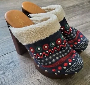 Miss Albright Terrestrial Clog Heels Embroidered Blue EU 36 US 6 Anthropologie - Picture 1 of 9