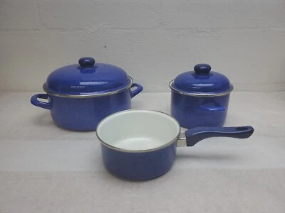 Panelas e frigideiras vintage alemãs de cerâmica/esmalte 5 peças 4,5 qt. 3,5 Qt 2,5 Qt. - Imagem 1 de 4