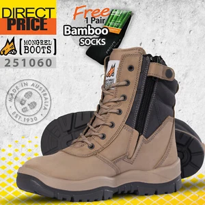 Mongrel Work Boots Mens Stone Zip Sider Steel Toe Cap Hi-Leg 251060 - Picture 1 of 6