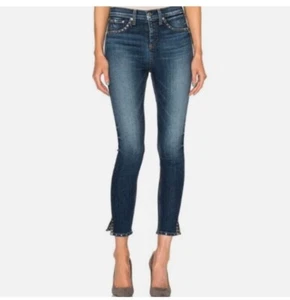 Rag & Bone Jeans Size 24 High Rise Skinny 10 Inch Capri Studded Blue Revolve - Picture 1 of 10