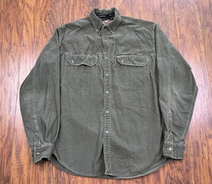 Harley Davidson Flannel Shirt Medium Green Snap Long Sleeve Corduroy Biker I6 - Picture 1 of 7