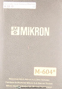 Mikron A33 O, Hobbing Machine Service Operations Change Gears, Volume 2 Manual - Picture 1 of 4
