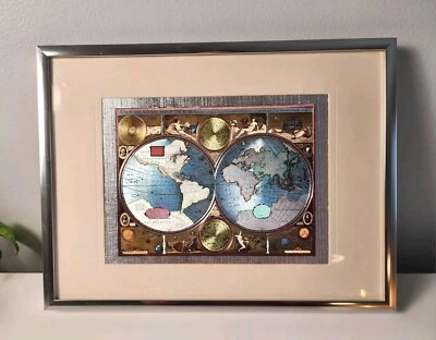 A New And Accvrat Map Of The World Silver Framed Matted Wall Art Color Foil - Image 1 of 4