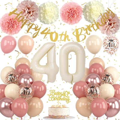 40Th Birthday Decorations for Women Retro Blush Pink Birthday Balloons Happy 40T — 第 1/4 张图片