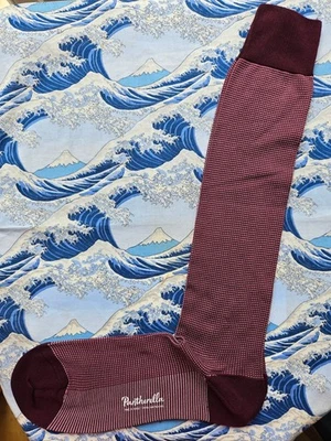 Pantherella Mens English Long Cotton Socks Burgundy MiniCheck UK 10-12 NoTag £22 - Image 1 of 3