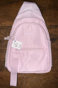 Victoria’s Secret Pink 12" Nylon Sling Backpack Crossbody Strap Pink Tulip NWT💗 - Picture 1 of 8
