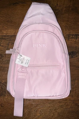 Victoria’s Secret Pink 12" Nylon Sling Backpack Crossbody Strap Pink Tulip NWT💗 - Image 1 of 4