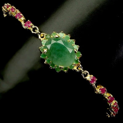 925 Sterling Silver Bracelet Oval Emerald 13x10mm Ruby Gemstone Jewelry 7inches - Image 1 of 4