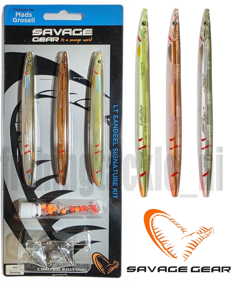 Savage Gear Ltd Edition 3 Pack Line Thru LT Sandeel Sea Lures Mads Grosell Mix - Image 1 of 1