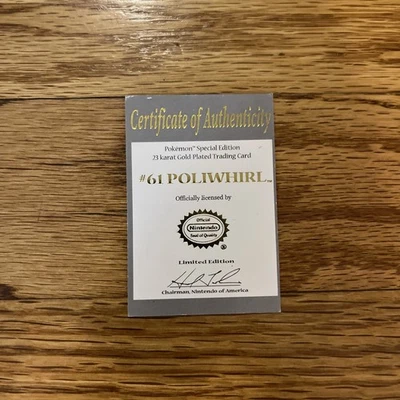 Tarjeta Coleccionable Poliwhirl Pokemon Chapada en Oro 23k Burger King Promo 1999 - Solo Certificado de Autenticidad Foto 1 de 2