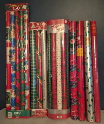 Vintage Christmas Gift Wrap Paper Lot-20 Rolls Sealed Packages 488.3 Sq.Ft.-READ - Image 1 of 4