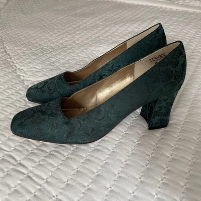 Zapatos de tacón para mujer Ann Marino florales verde oscuro tela de cuero talla 9,5 Foto 1 de 4