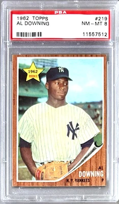 1962 TOPPS #219 ROOKIE AL DOWNING PSA 8 NM-MT YANKEES - Image 1 of 2