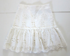 Alexis 100% Cotton White Embroidered Floral Ruffle A-Line Skirt Woman Medium