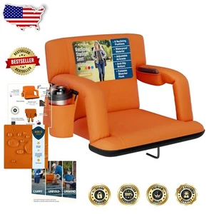 Folding Stadium Seat with Cushion Back & Armrests - Perfect for Camping & Sports - Picture 1 of 11