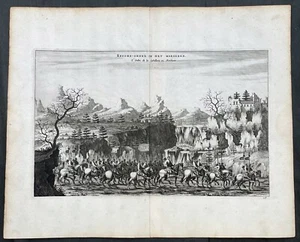 1665 Johan Nieuhof Large Antique Print of Chinese Mounted Cavalry, Archery - Picture 1 of 2