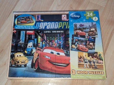 Disney 3 упаковки деревянных пазлов; автомобили и история игрушек 24 шт. пазлы, новый, запечатанный - Изображение 1 из 4