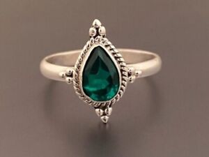 Pear Emerald Stone Ring Handmade 925 Silver Statement Dainty Ring All Size MK271