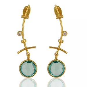 Handmade Gold Plated Dangle Earrings With Blue Gemstone Fashion Earrings Jewelry - Picture 1 of 3