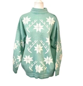 Honors 90s Light Blue Fairy Kei Snowflake Metallic Knit Sweater sz L Vintage - Picture 1 of 8