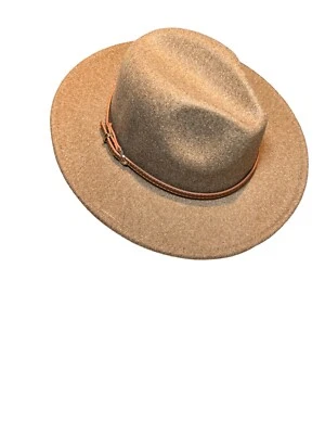 Chapéu Panamá Fedora Masculino Mistura de Lã Aba Larga Lisa Pulseira de Couro Marrom - Imagem 1 de 4