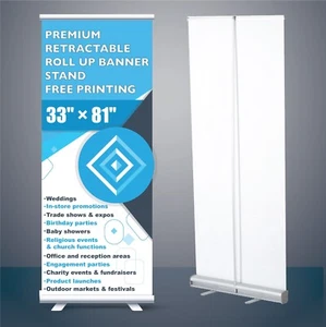 Premium Roll Up Banner 33"x81" Stand with Free Printing & Carry Bag - Picture 1 of 11
