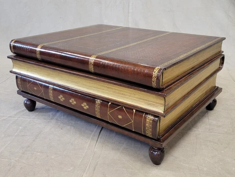 Vintage Maitland-Smith Leather and Wood Stacked Book Coffee Table Cover