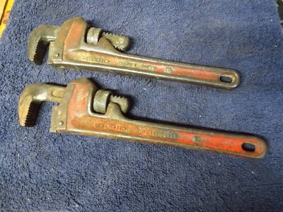 Two Vintage RIDGID Ridge Pipe Wrench 10 Inch #10 Heavy Duty Elyria Ohio USA - Image 1 of 4