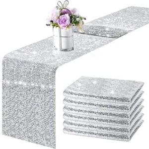 6 Packs 12 x 108 inches Silver Table Runner Glitter Silver Table Runner - Picture 1 of 7