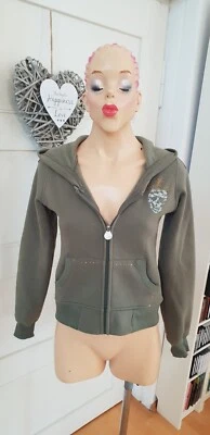 Warm gefütterte Kapuzen Sweat Jacke Scull Motiv, oliv grün, Größe S - Bild 1 von 2