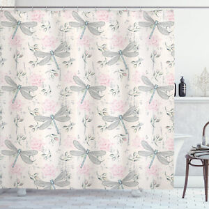 Shabby Chic Shower Curtain Vintage Dragonfly Print for Bathroom