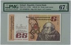 PMG 67 Ireland 1988-1993 Banknote 5 Pounds EPQ