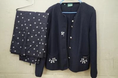 Vintage Womens Geiger Austria Wool Navy Blue White Floral Skirt Suit Cardigan 40 - Image 1 of 4