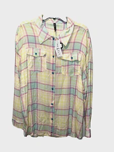 Two 2 Fly Be Extra Plaid Shirt Sequin Design on Back Wms XL - Picture 1 of 7