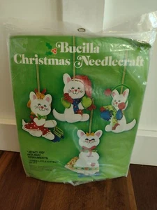 Vintage Bucilla  Christmas Needlepoint Jeweled Ornaments Three Little Kittens  - Picture 1 of 5