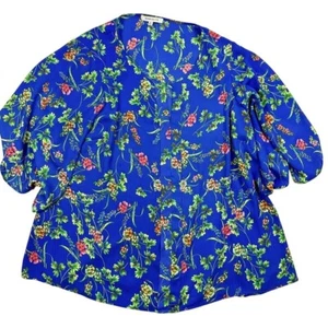 Rose & Olive 2X Top Floral Print Kimono Open Front Lightweight Blue Flowers - Bild 1 von 8