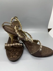 Giuseppe Zannotti Vicini Kristall Riemchen Sandalen Absatz Metallic Größe 37 / 7 - Bild 1 von 6