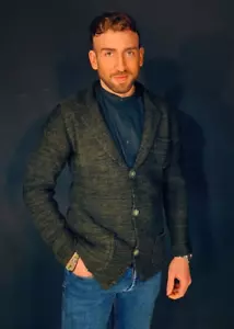 CARDIGAN UOMO LAVORATO A MAGLIA GIACCA MISTO LANA SLIM FIT MADE IN ITALY - Picture 1 of 23