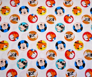 Cotton Fabric Short Yard Mickey Donald Goofy Pluto Disney Characters Wht 2015 #B - Picture 1 of 2