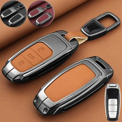 For Audi S3 Q8 A3 A6 A7 Q7 S6 S7 S8 A8 Zinc Alloy Leather Car Key Fob Case Cover - Image 1 of 4