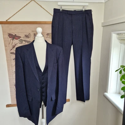 Vintage Centuar Suit Waistcoat 44'' 38W Navy Pinstripe Peaky Revival Flannel - Image 1 of 4