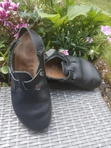 BIRKENSTOCK BOSTON BLACK LEATHER WOMENS SUPER GRIP CLOGS SANDALS 5.5 EU 39 USED - Picture 1 of 11