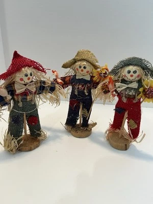 Scarecrows Free Standing Fall Decor Lot Of 3 Small Figurines See Description - Image 1 of 4